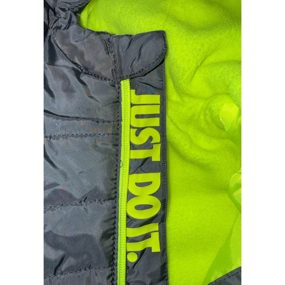 Nike Puffer Jacket Kids 2T Black Neon Green Just Do It Hooded Coat